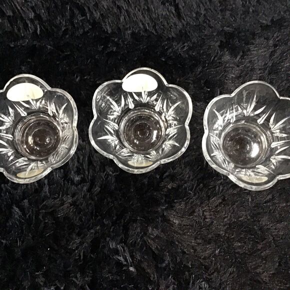 3 Lead Crystal 24% Votive Candle Holder Flower Petal Shaped Made in the USA - Picture 2 of 9